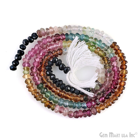 Multi Tourmaline Rondelle Beads, 13 Inch Gemstone Strands, Drilled Strung Nugget Beads, Faceted Round, 2.5mm