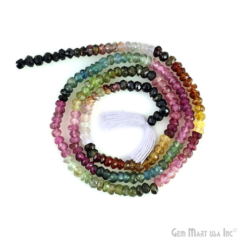 Multi Tourmaline Rondelle Beads, 13 Inch Gemstone Strands, Drilled Strung Nugget Beads, Faceted Round, 2.5-3mm