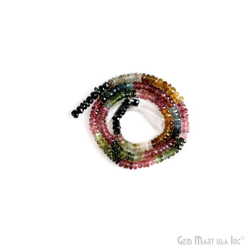 Multi Tourmaline Rondelle Beads, 13 Inch Gemstone Strands, Drilled Strung Nugget Beads, Faceted Round, 4mm