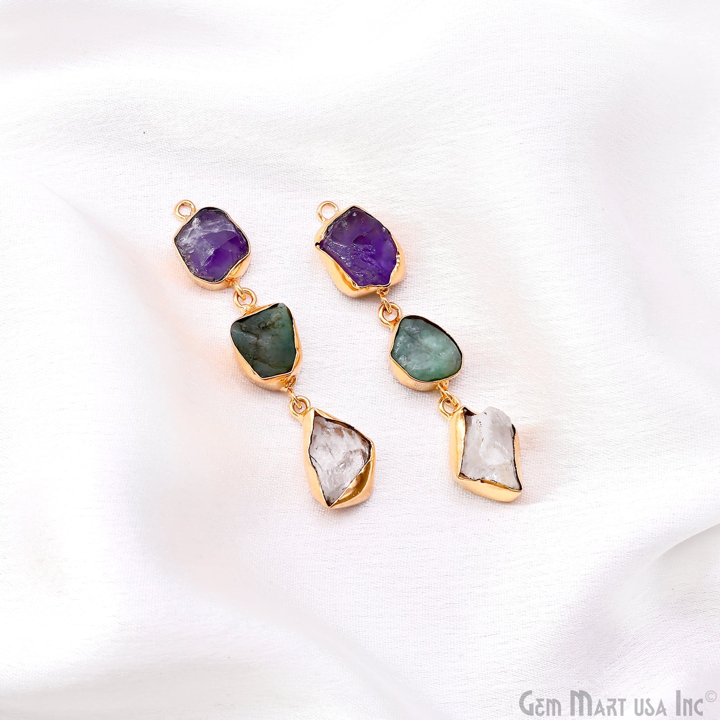 Rough Gemstone Bezel Setting 54x9mm Gold Plated Long Dangle Earring Pair Connectors