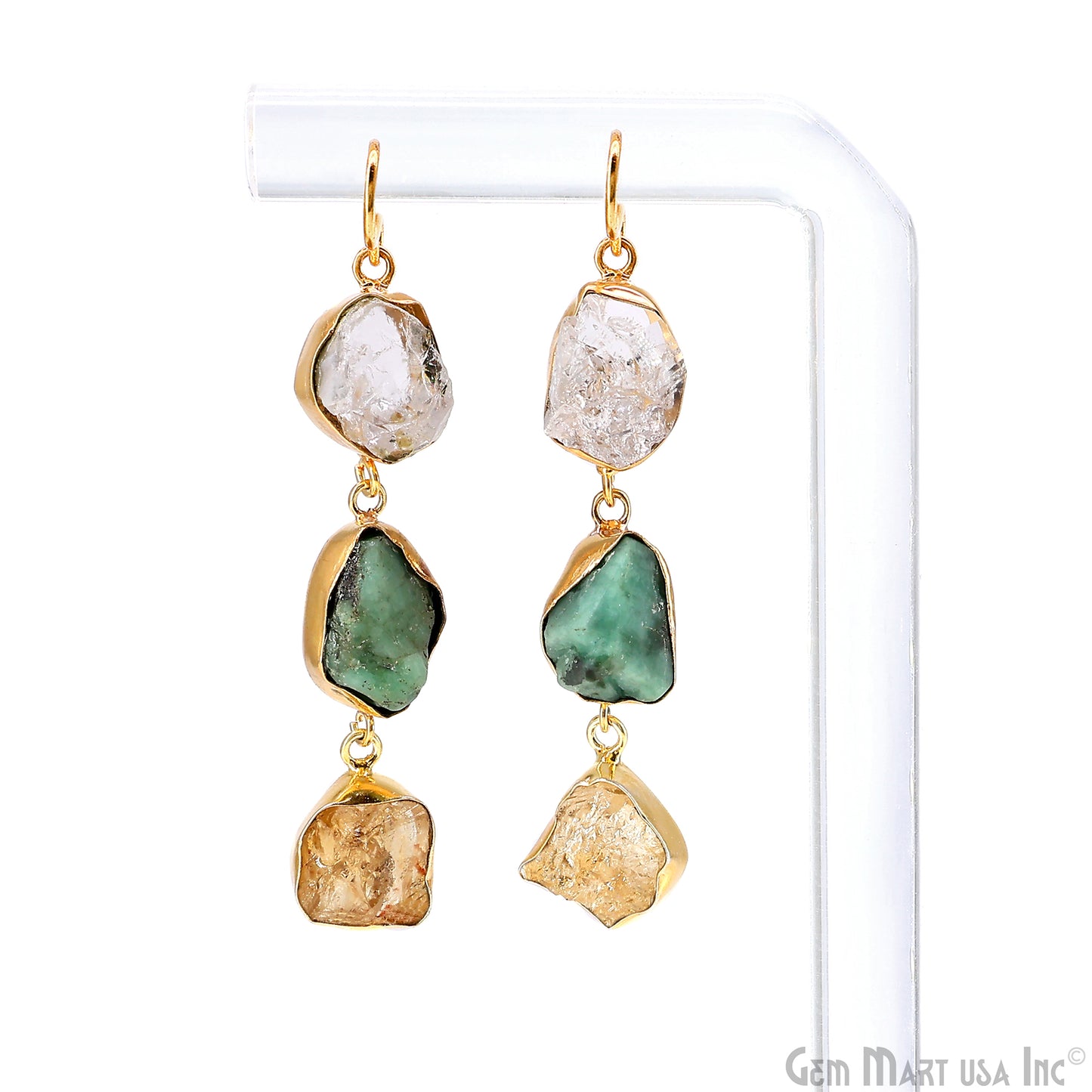 Rough Gemstone Bezel Setting 57x10mm Gold Plated Long Dangle Earring Pair Connectors