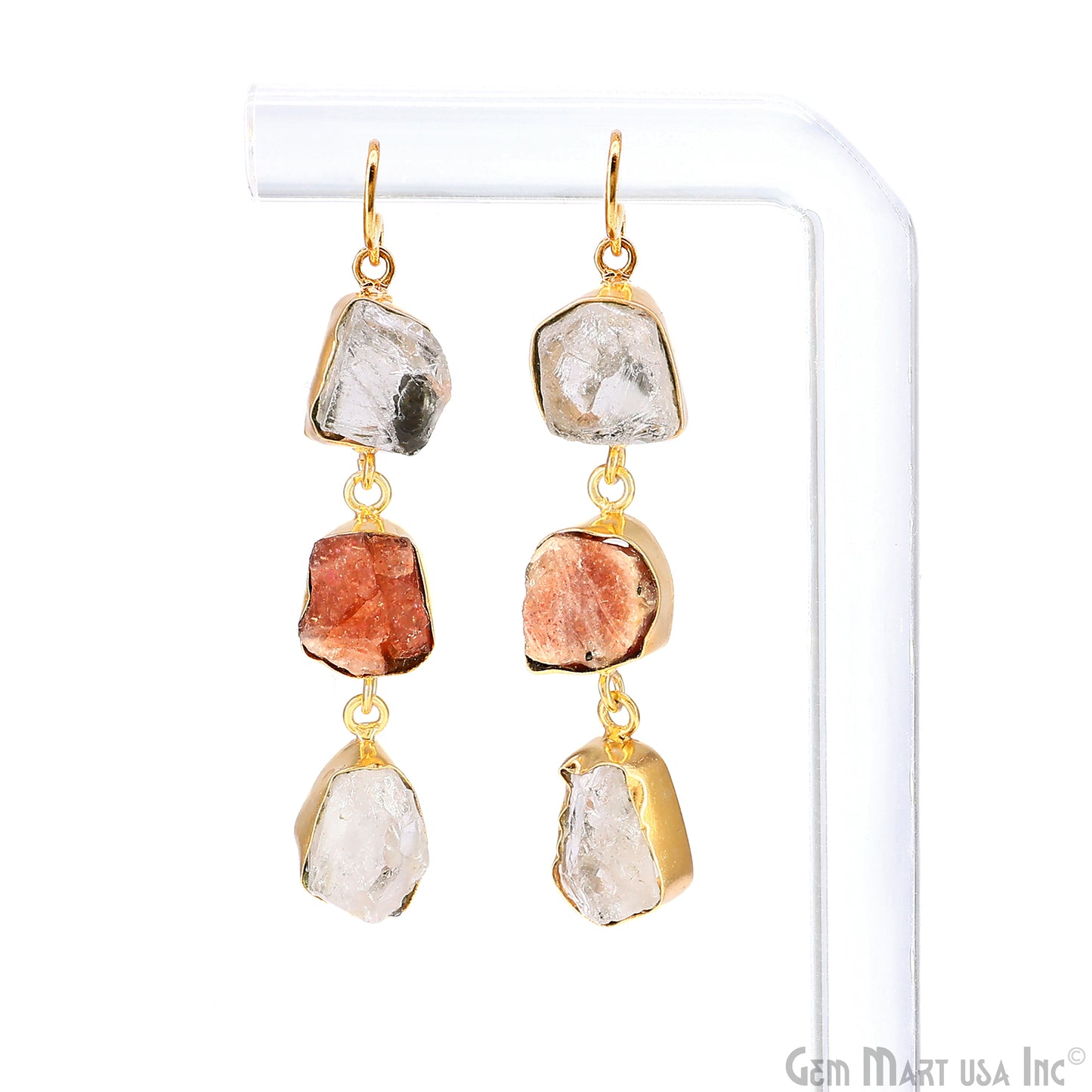 Rough Gemstone Bezel Setting 52x9mm Gold Plated Long Dangle Earring Pair Connectors