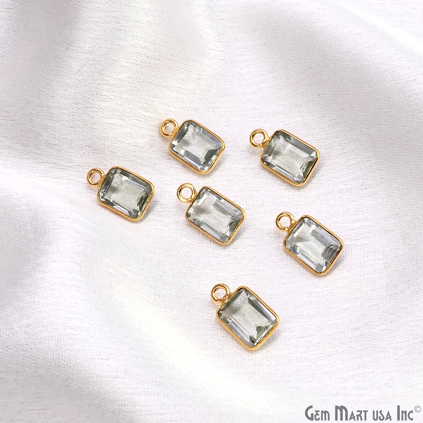 Green Amethyst Octagon 6x8mm Brilliant Cut Gold Plated Bezel Single Bail Gemstone Connector