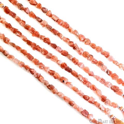 Sunstone Rough Beads, 9 Inch Gemstone Strands, Drilled Strung Briolette Beads, Free Form, 7x5mm