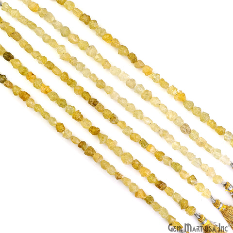 Yellow Sapphire Rough Beads, 9 Inch Gemstone Strands, Drilled Strung Briolette Beads, Free Form, 7x5mm