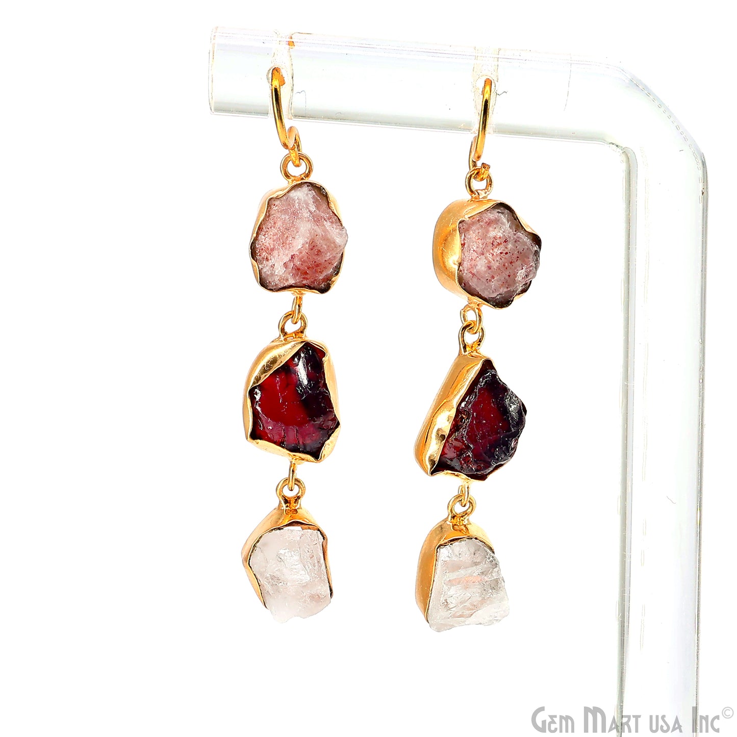 Rough Gemstone Bezel Setting 52x9mm Gold Plated Long Dangle Earring Pair Connectors