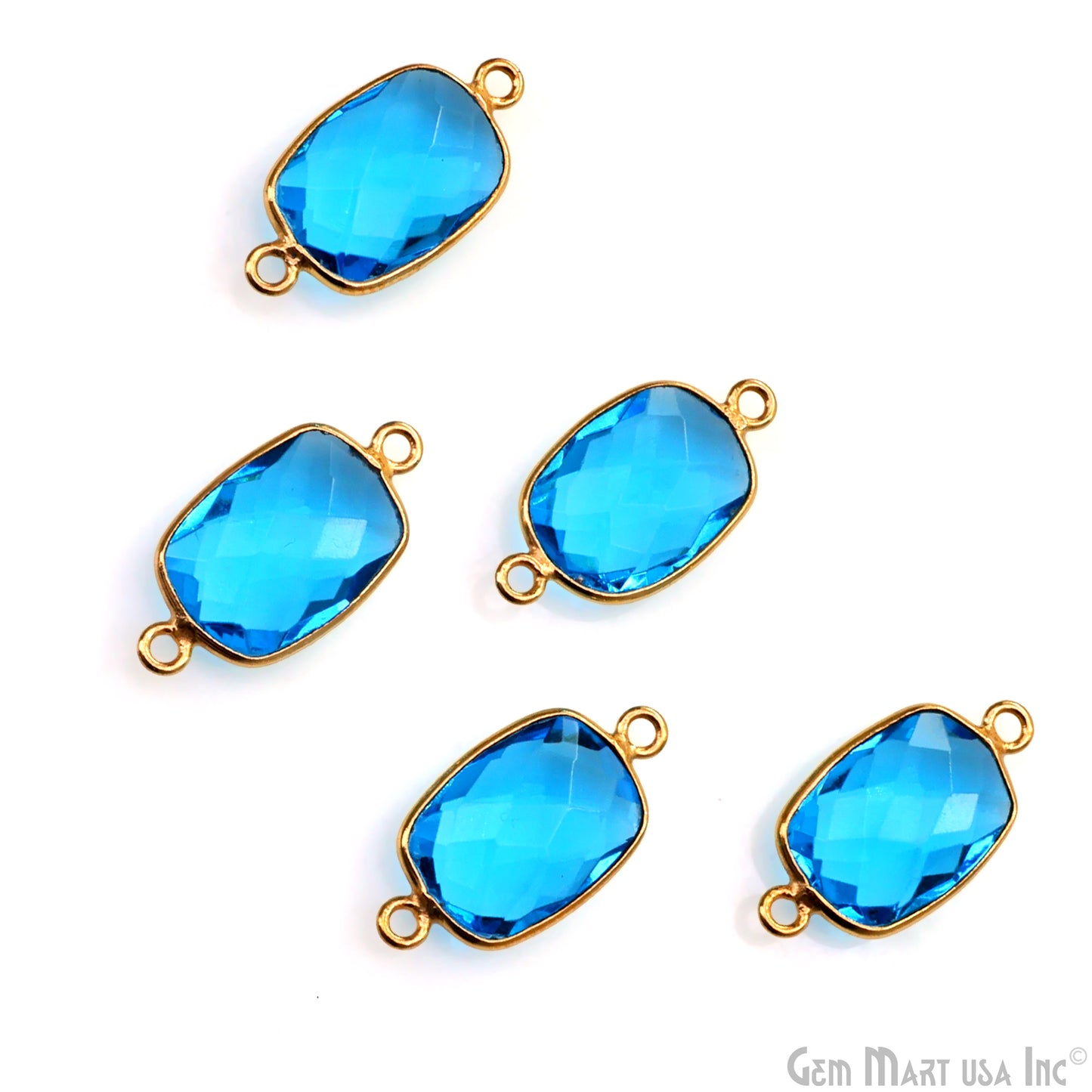 Blue Topaz Bezel Connector Octagon Shape 24K Gold Plated Double Bail Connector (HB-11546)