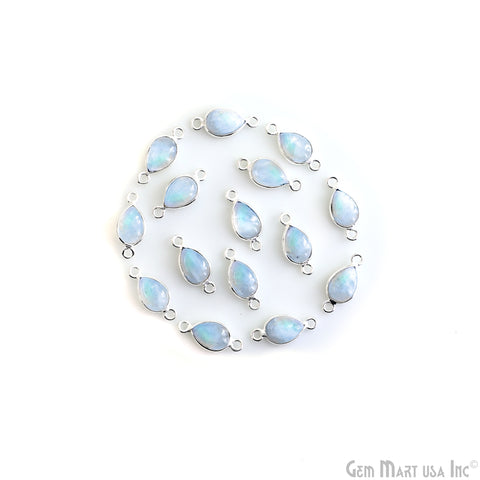 Rainbow Moonstone Cabochon Pear 6x8mm Silver Plated Double Bail Gemstone Connector
