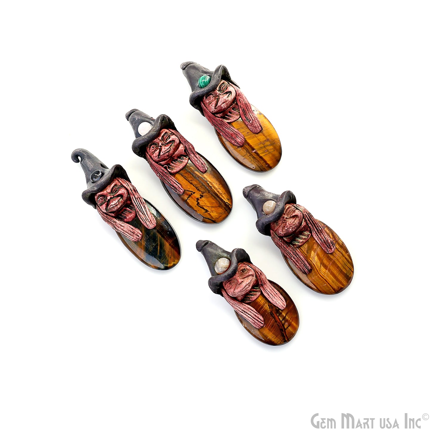 Pixie Tiger Eye Crystal Clay Pendant, Elfin Clay Pendant Necklace, Master Merlin Healing Pendant