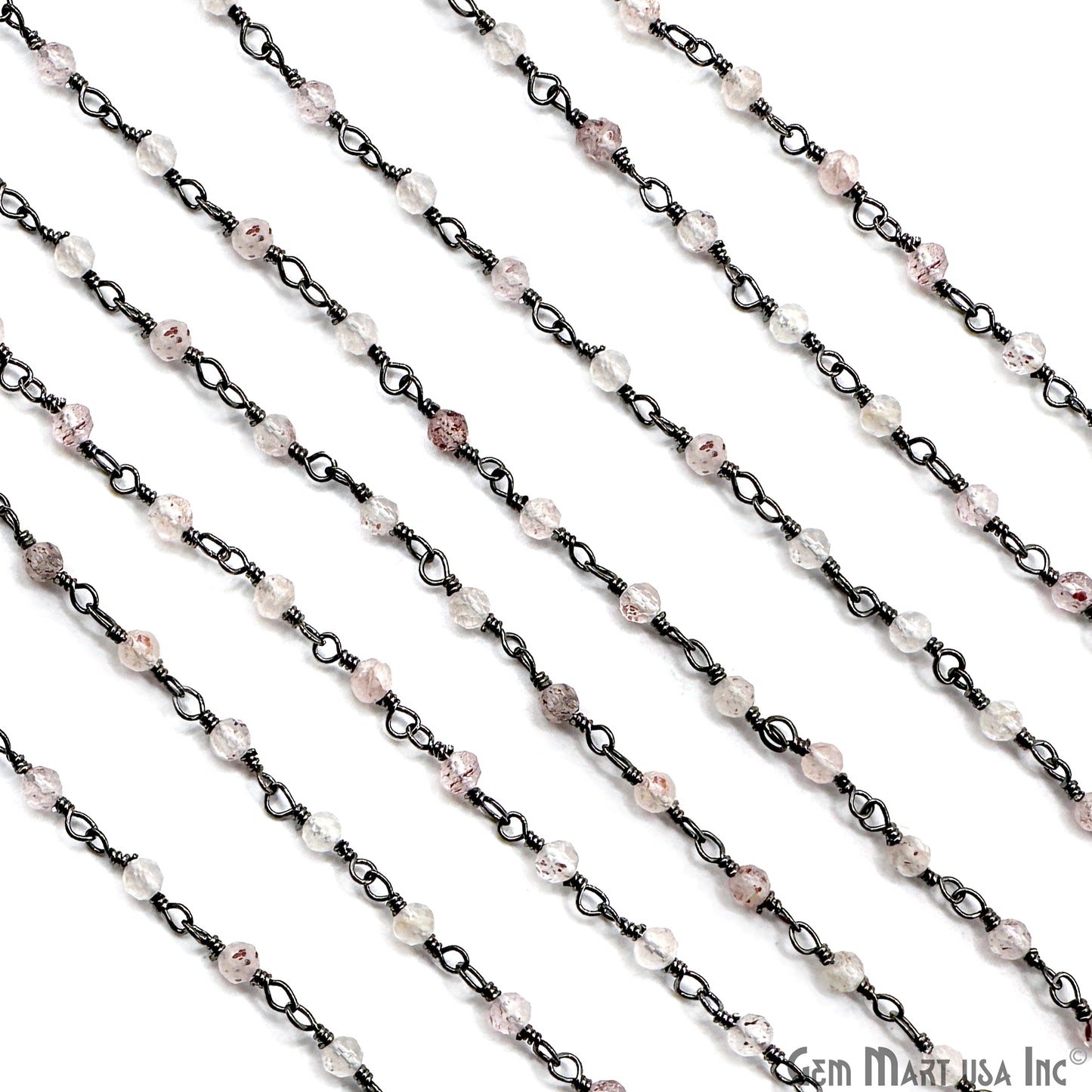 Strawberry Quartz 2-2.5mm Tiny Beads Oxidized Wire Wrapped Rosary Chain