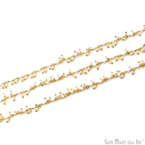 Synthetic Freshwater Pearl Smooth 2-2.5mm Beads Gold Wire Wrapped Cluster Dangle Rosary Chain