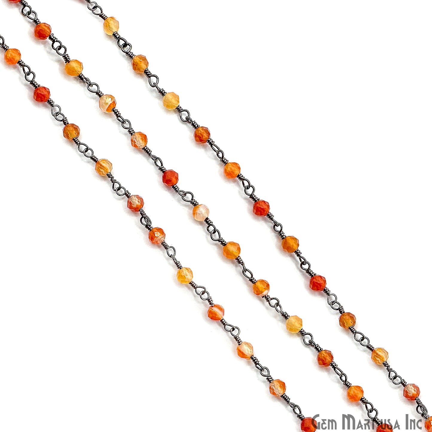 Shaded Carnelian 3-3.5mm Oxidized Beaded Wire Wrapped Rosary Chain