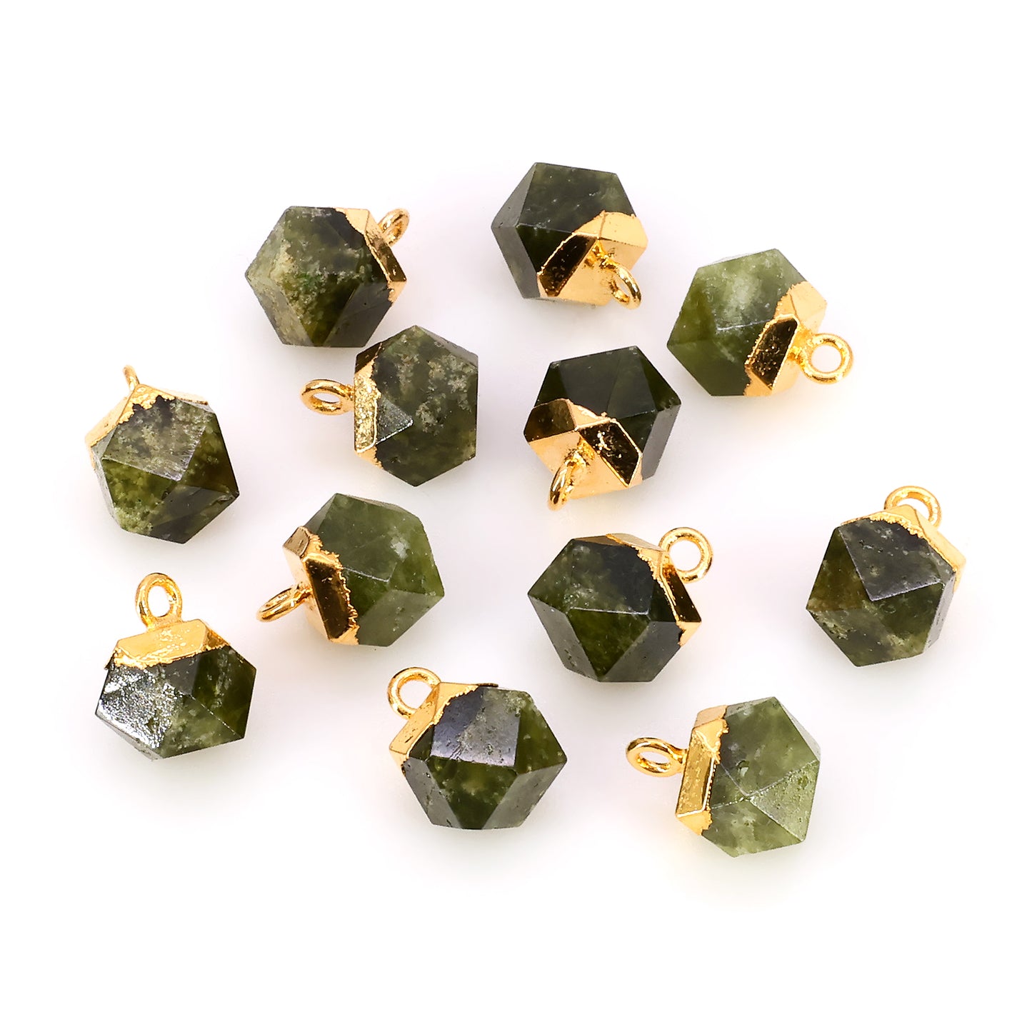 Gemstone Hexagonal Prism Shape Pendant 12x10mm Gold Plated Charm for DIY Jewelry
