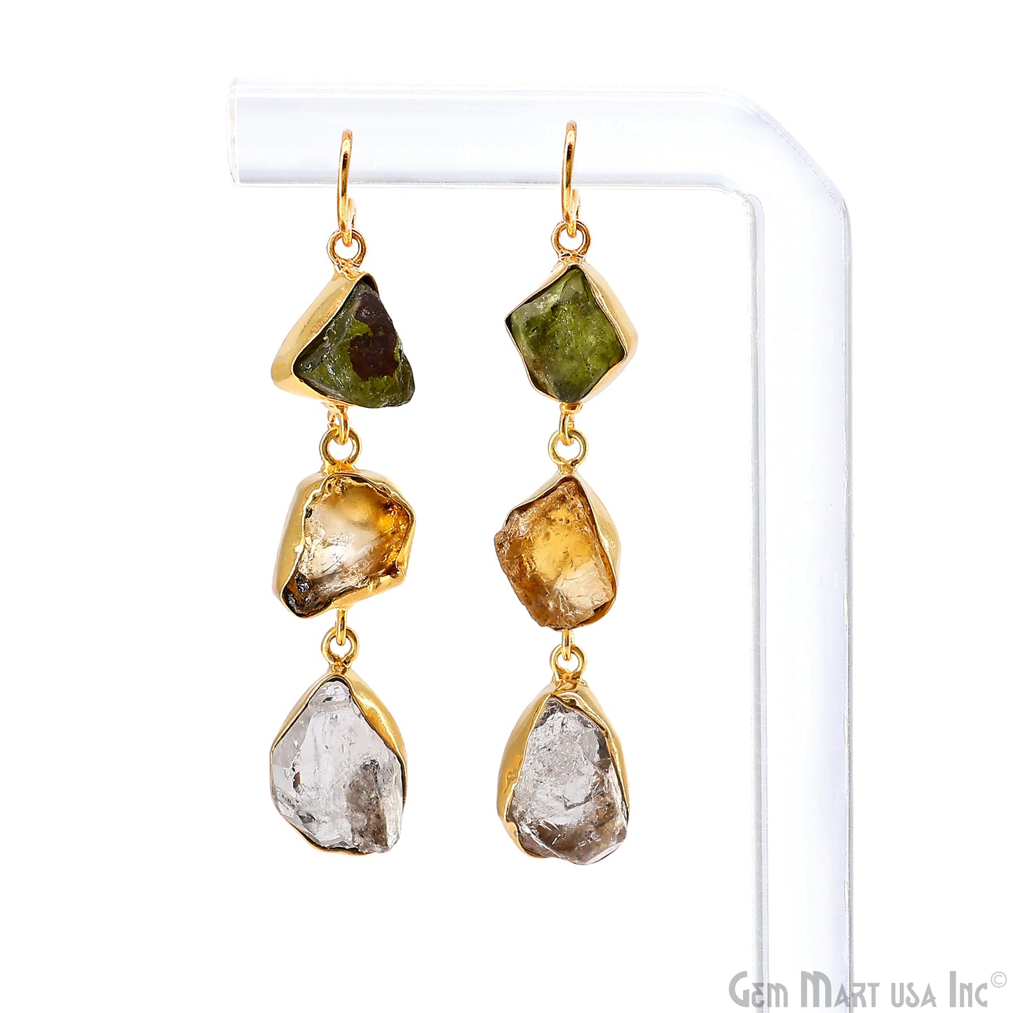 Rough Gemstone Bezel Setting 57x10mm Gold Plated Long Dangle Earring Pair Connectors