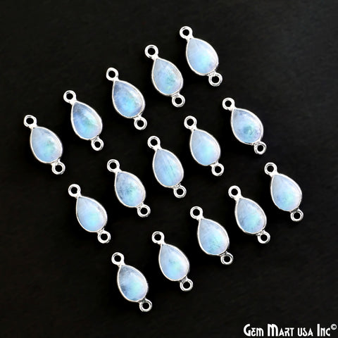 Rainbow Moonstone Cabochon Pear 6x8mm Silver Plated Double Bail Gemstone Connector