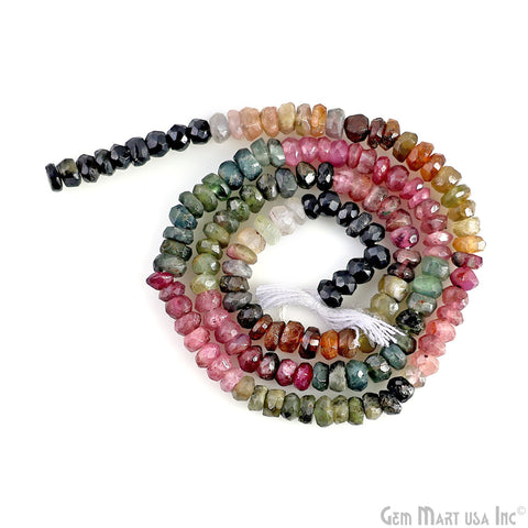 Multi Tourmaline Rondelle Beads, 13 Inch Gemstone Strands, Drilled Strung Nugget Beads, Faceted Round, 3.5-4mm