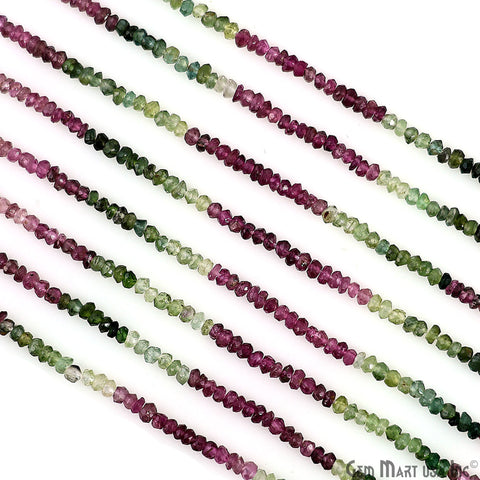 Multi Tourmaline Rondelle Beads, 13 Inch Gemstone Strands, Drilled Strung Nugget Beads, Faceted Round, 2.5mm