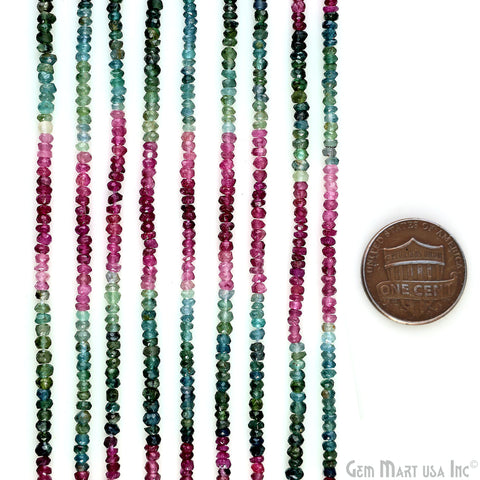 Multi Tourmaline Rondelle Beads, 13 Inch Gemstone Strands, Drilled Strung Nugget Beads, Faceted Round, 2.5-3mm