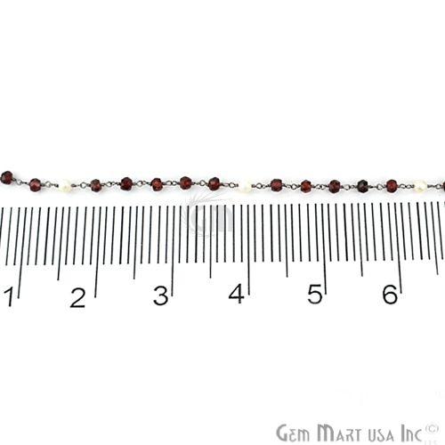 Garnet With Freshwater Pearl 4mm Oxidized Wire Wrapped Beads Rosary Chain (762860109871)
