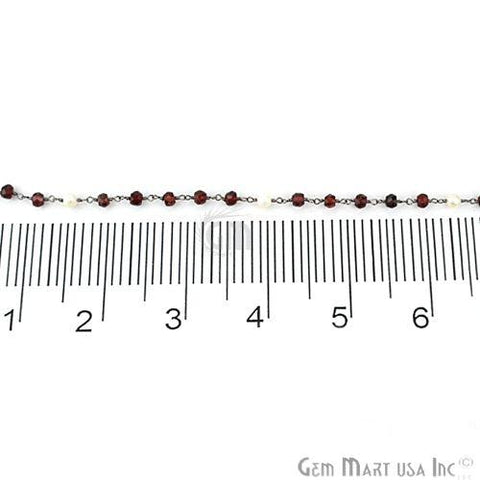Garnet With Freshwater Pearl 4mm Oxidized Wire Wrapped Beads Rosary Chain (762860109871)