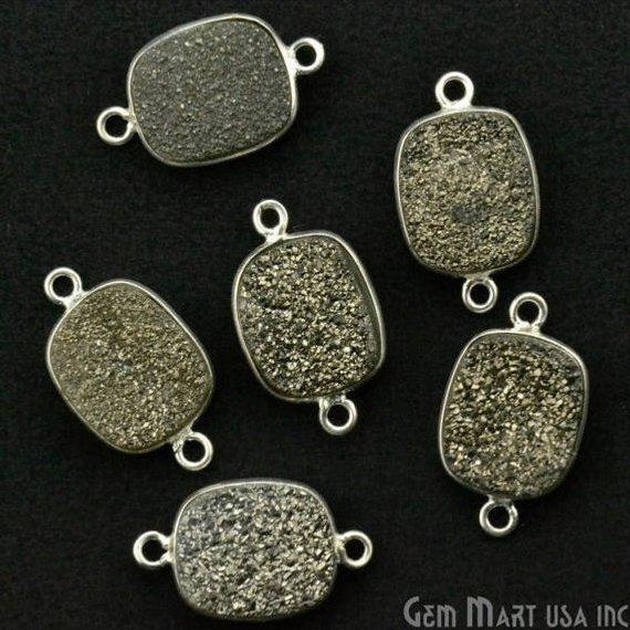 Clearance Titanium Druzy 10x12mm Octagon Silver Double Bail Bezel Gemstone Connector