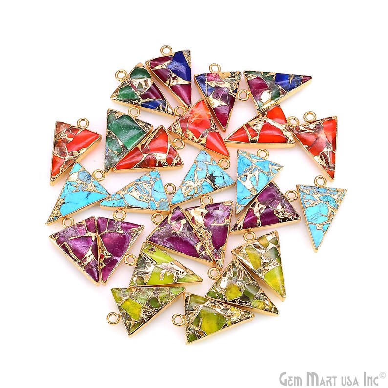 Triangle Mosaic Gemstone Charm 25x15mm Gold Electroplated Single Bail Gemstone Connector
