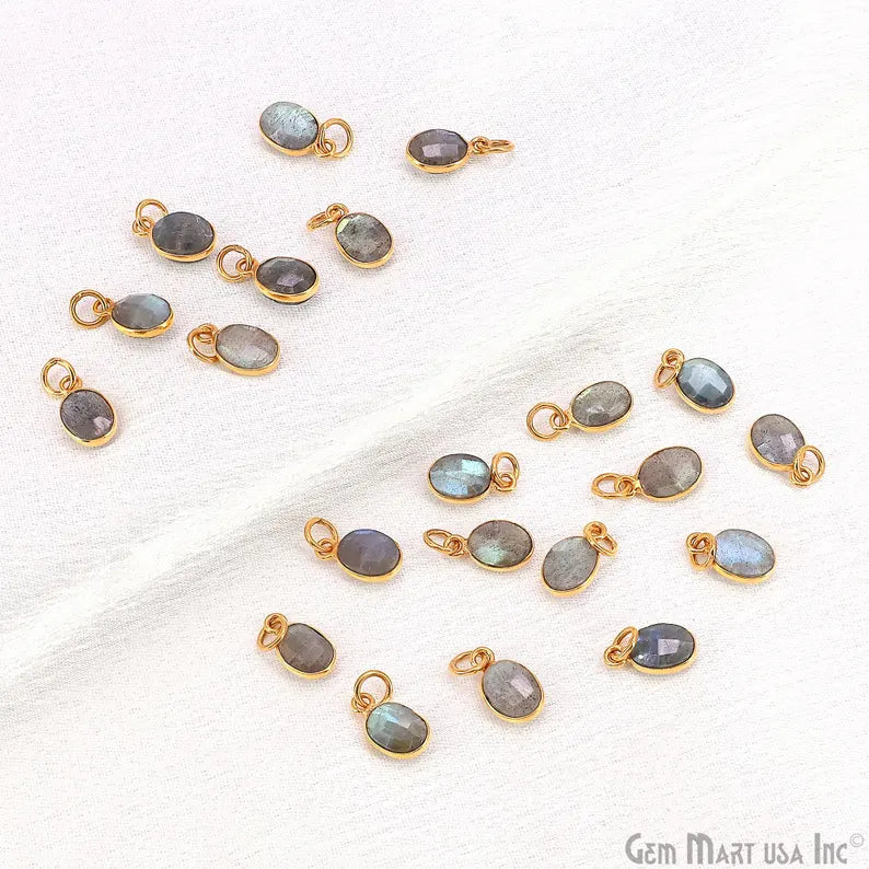 Labradorite Oval 12x7mm Gold Plated Single Bail Bezel Gemstone Connector