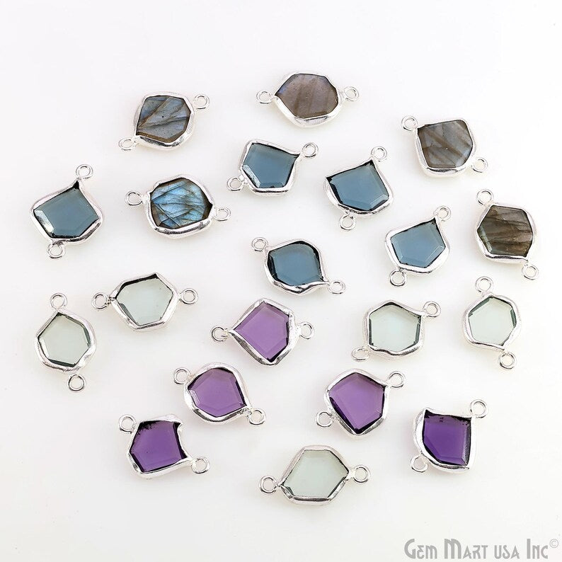 Geometric Flat Gemstone 21x13mm Silver Electroplated Double Bail Connector