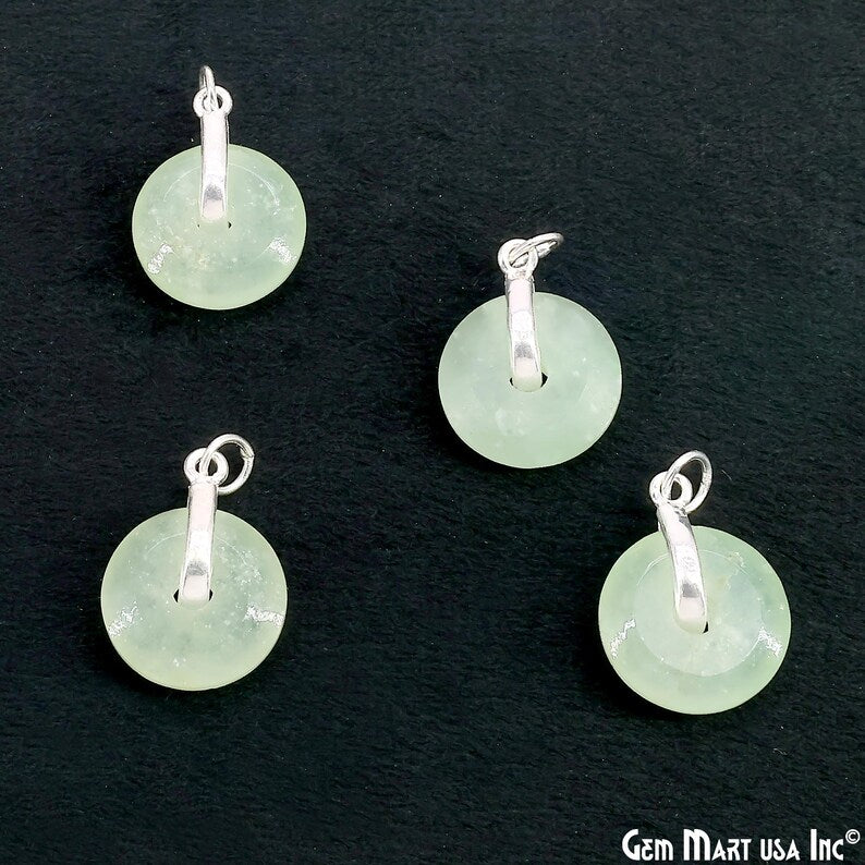 Prehnite Round Shape 21x15mm Sterling Silver Single Bail Gemstone Pendant