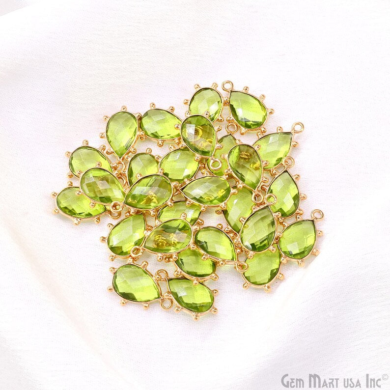 Peridot Pears 17x11mm Gold Plated Single Bail Bezel Gemstone Connector