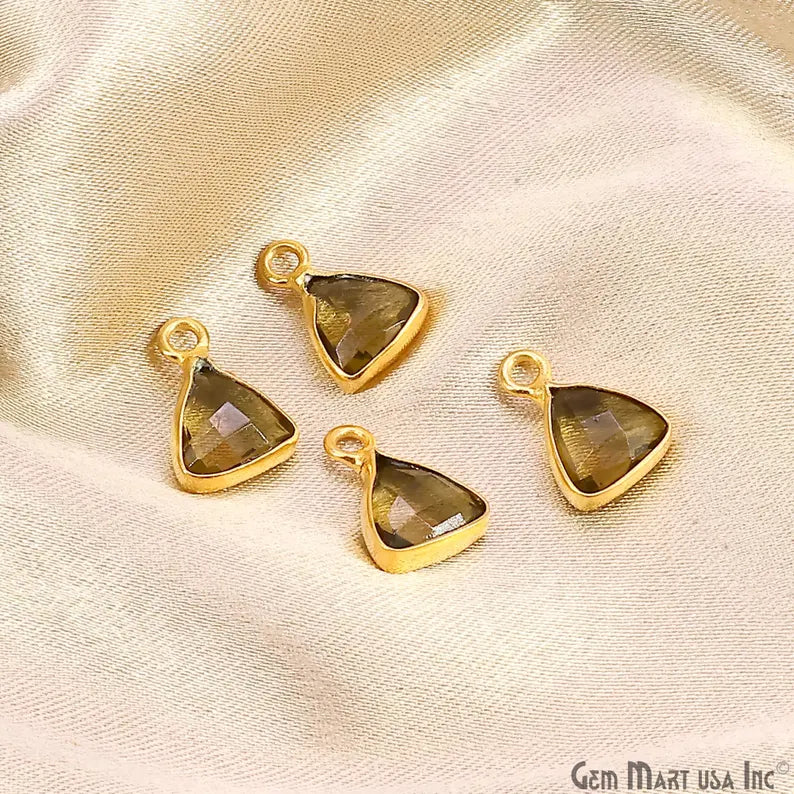 Smoky Topaz Trillion 8mm Gold Plated Single Bail Bezel Gemstone Connector