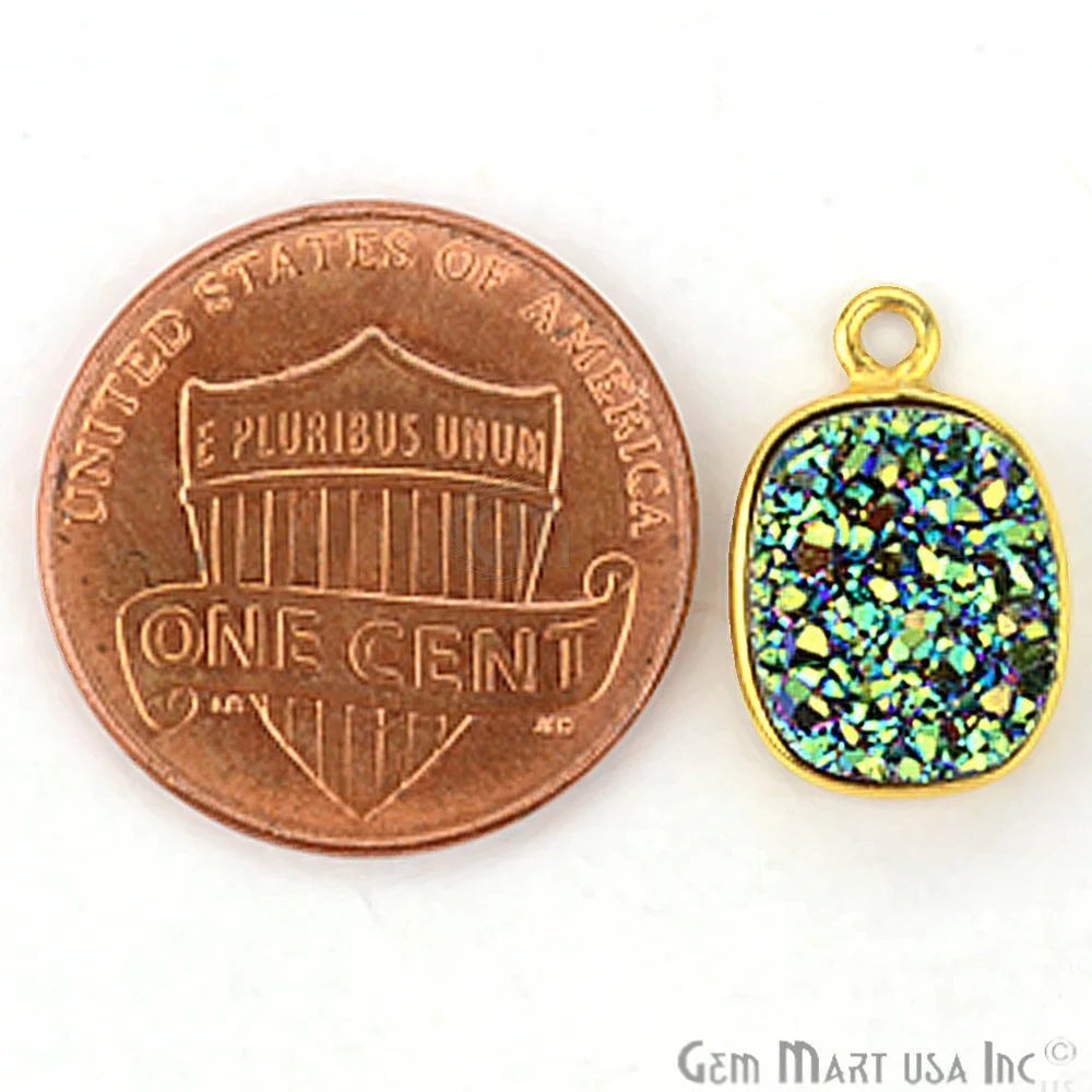 Green Titanium Druzy Octagon 9x11mm Single Bail Gold Bezel Druzy Gemstone Connector