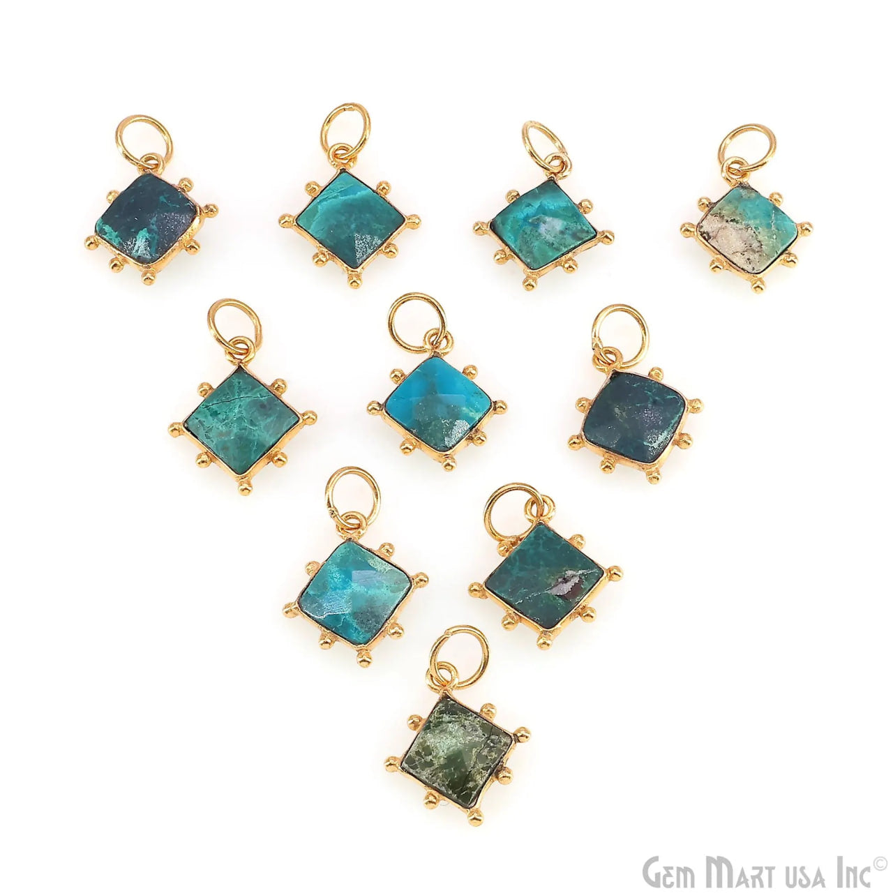 Chrysocolla Square 12mm Gold Bezel Setting Single Bail Gemstone Connector