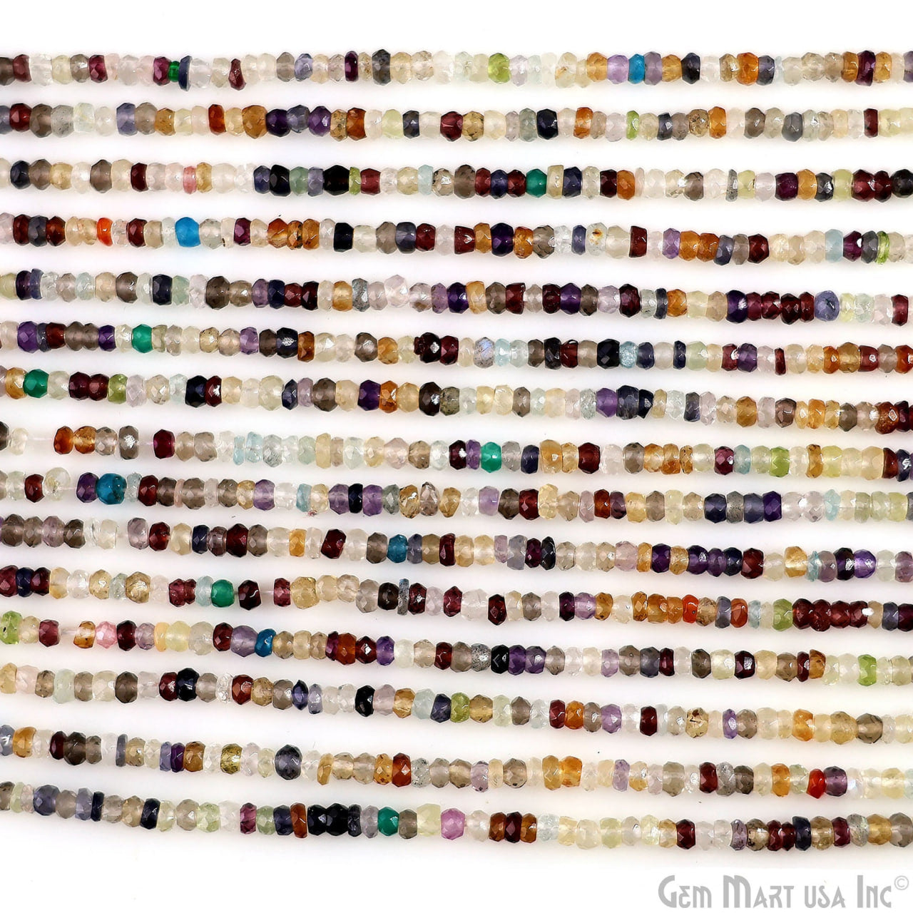 Mixed Rondelle Beads, 12.5 Inch Gemstone Strands, Drilled Strung Nugget Beads, Faceted Round, 3-4mm