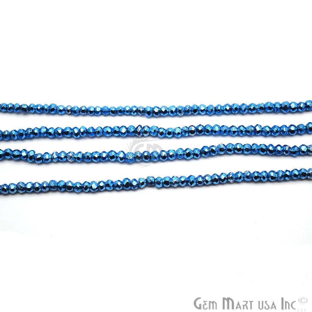 Sky Blue Pyrite Rondelle Beads, 12.5 Inch Gemstone Strands, Drilled Strung Nugget Beads, Faceted Round, 3-4mm