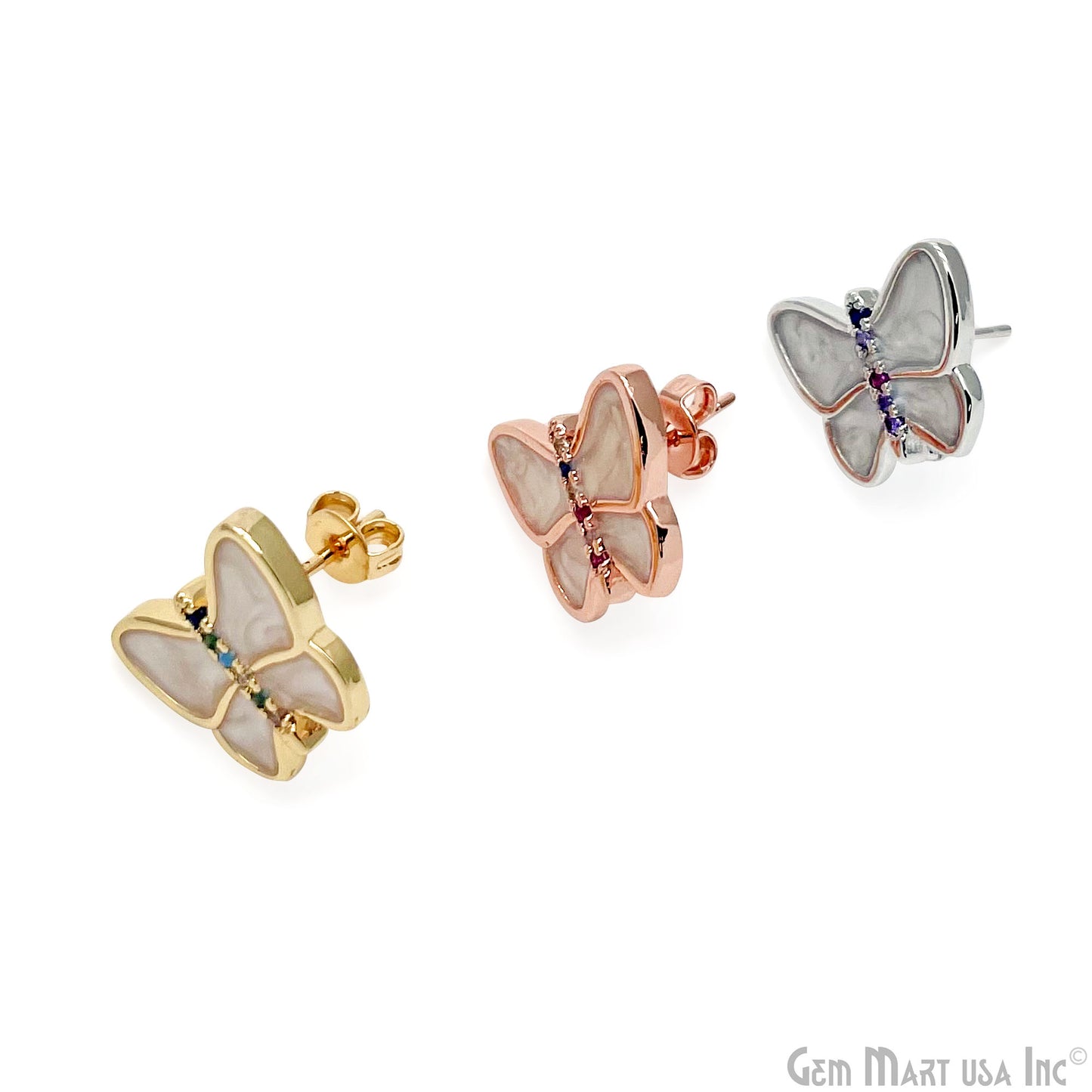 Butterfly Shell Stud CZ 14mm Butterfly Stud Earring