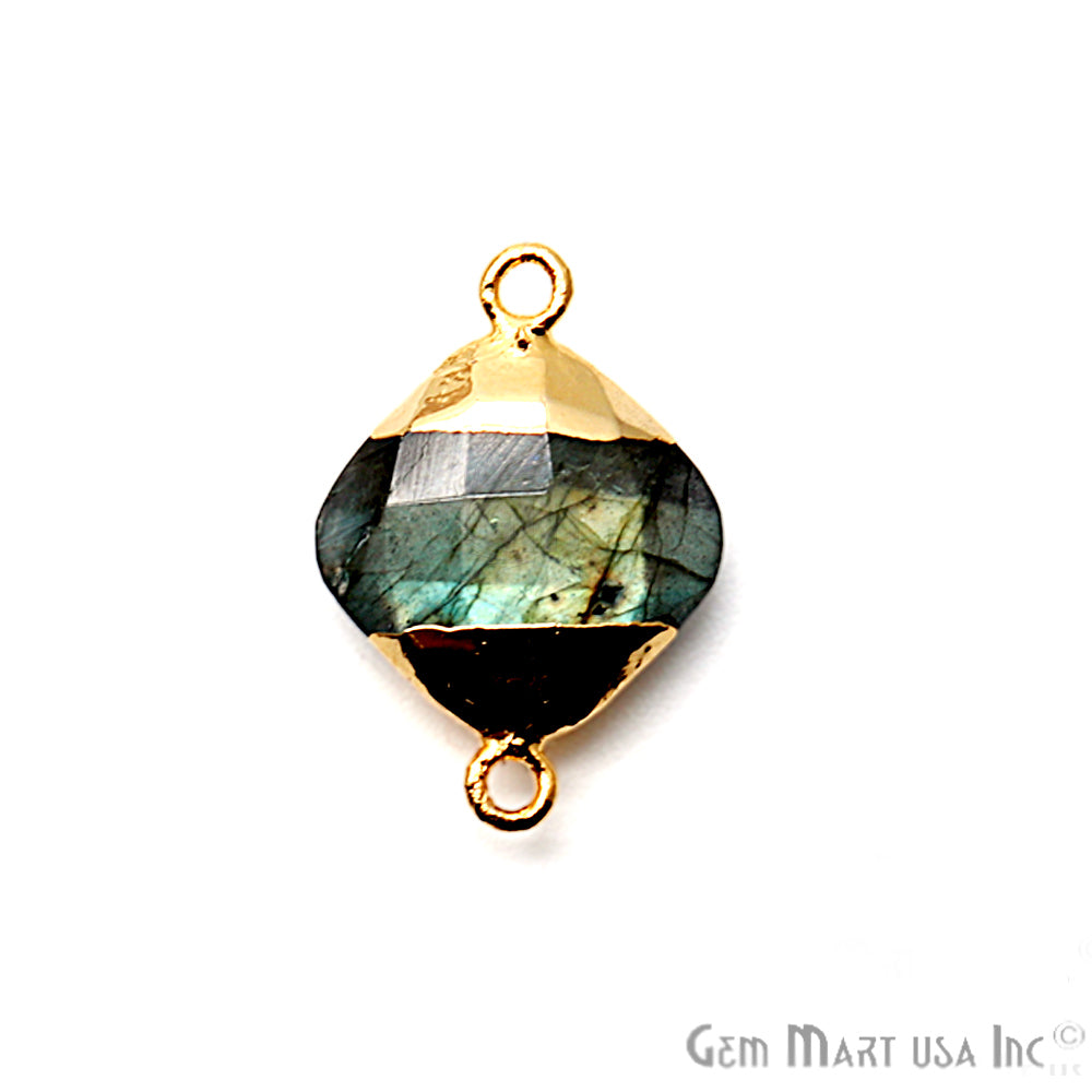 Labradorite 14mm Cushion Shape Gold Electroplated Gemstone Connector - GemMartUSA