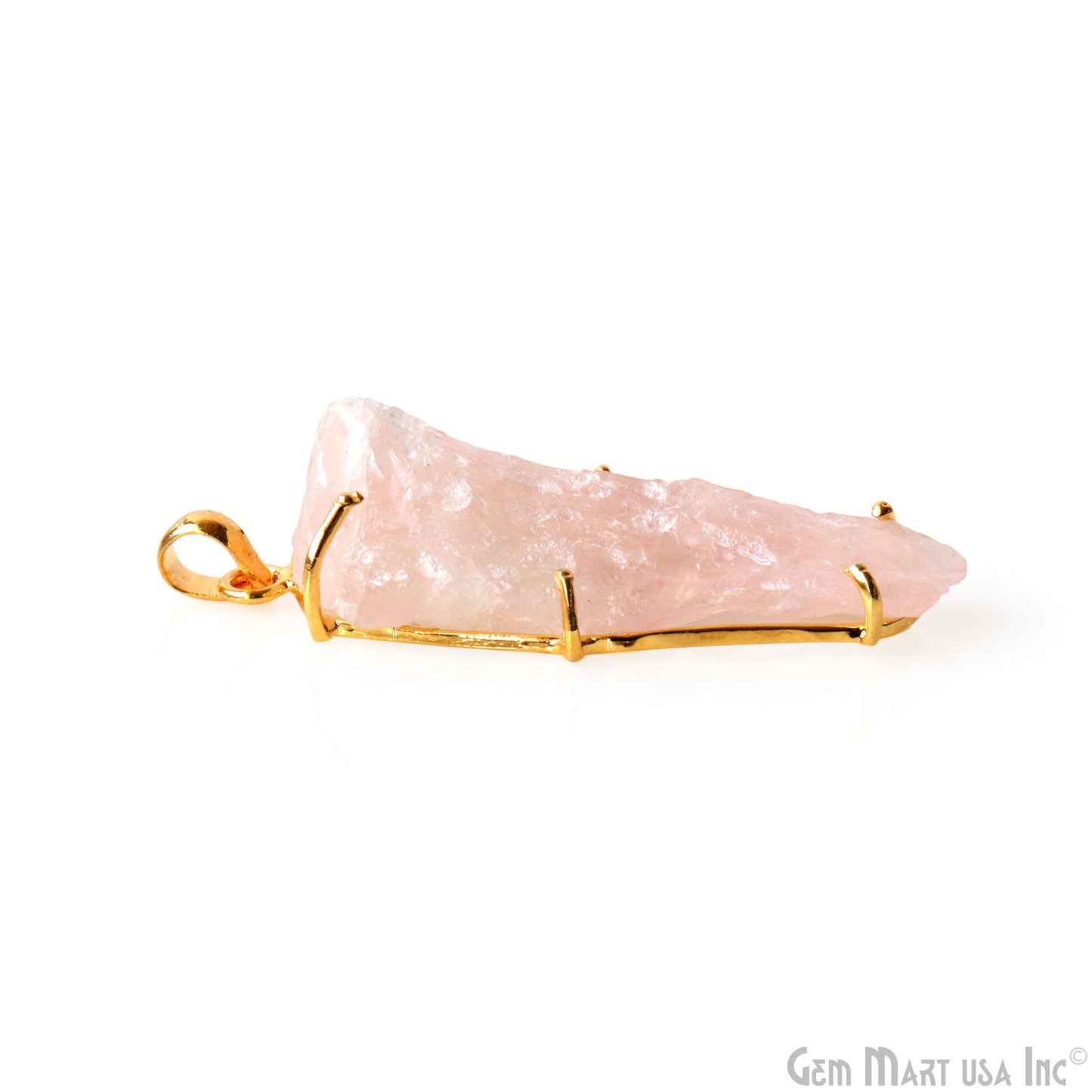 Natural Morganite Organic 52x16mm Gold Plated Prong Setting Single Bail Gemstone Pendant