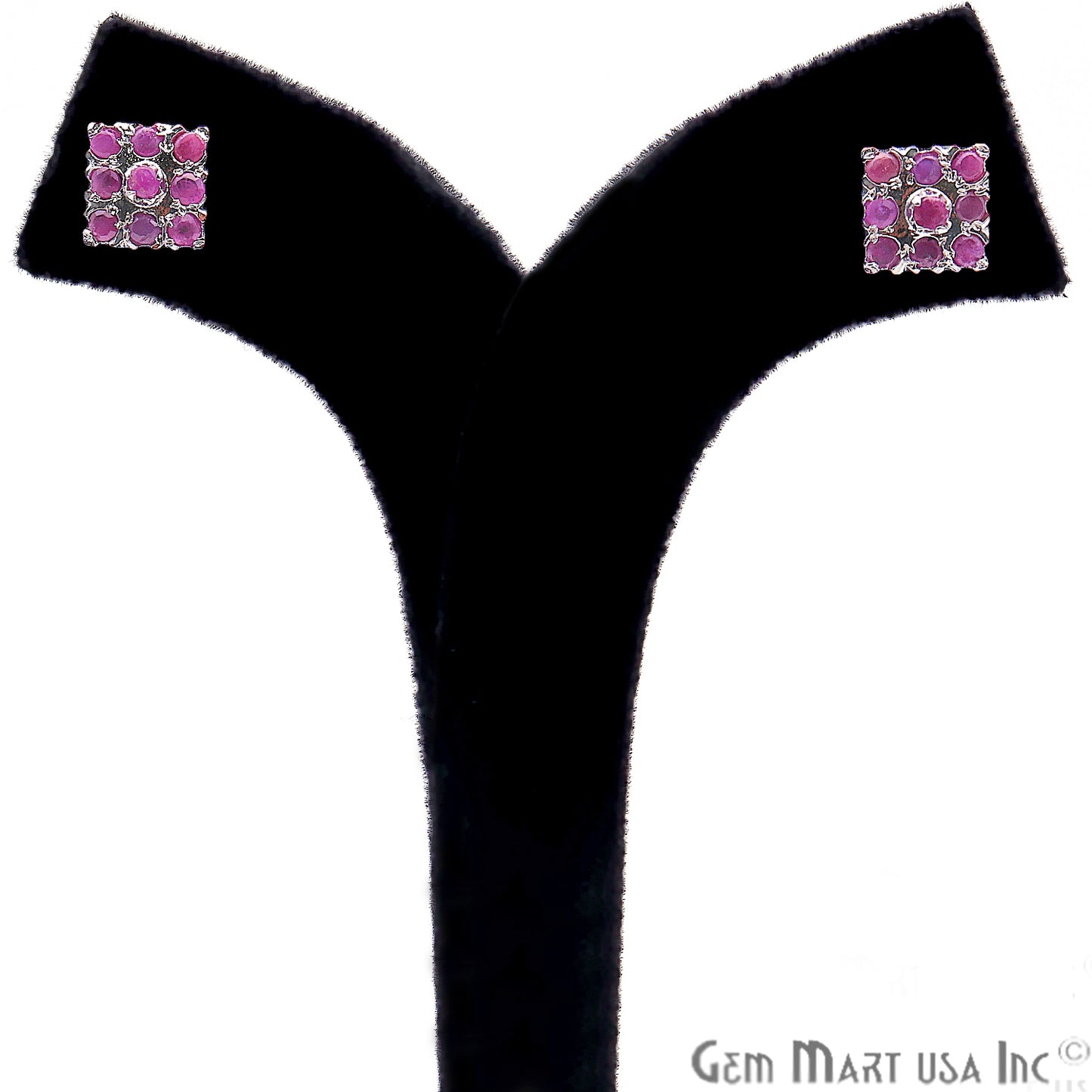 Ruby 10mm Sterling Silver Square Shape Stud Earring - GemMartUSA
