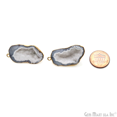 DIY Agate Slice Geode Druzy 33x22mm Gold Electroplated Loop Connector Studs Earrings