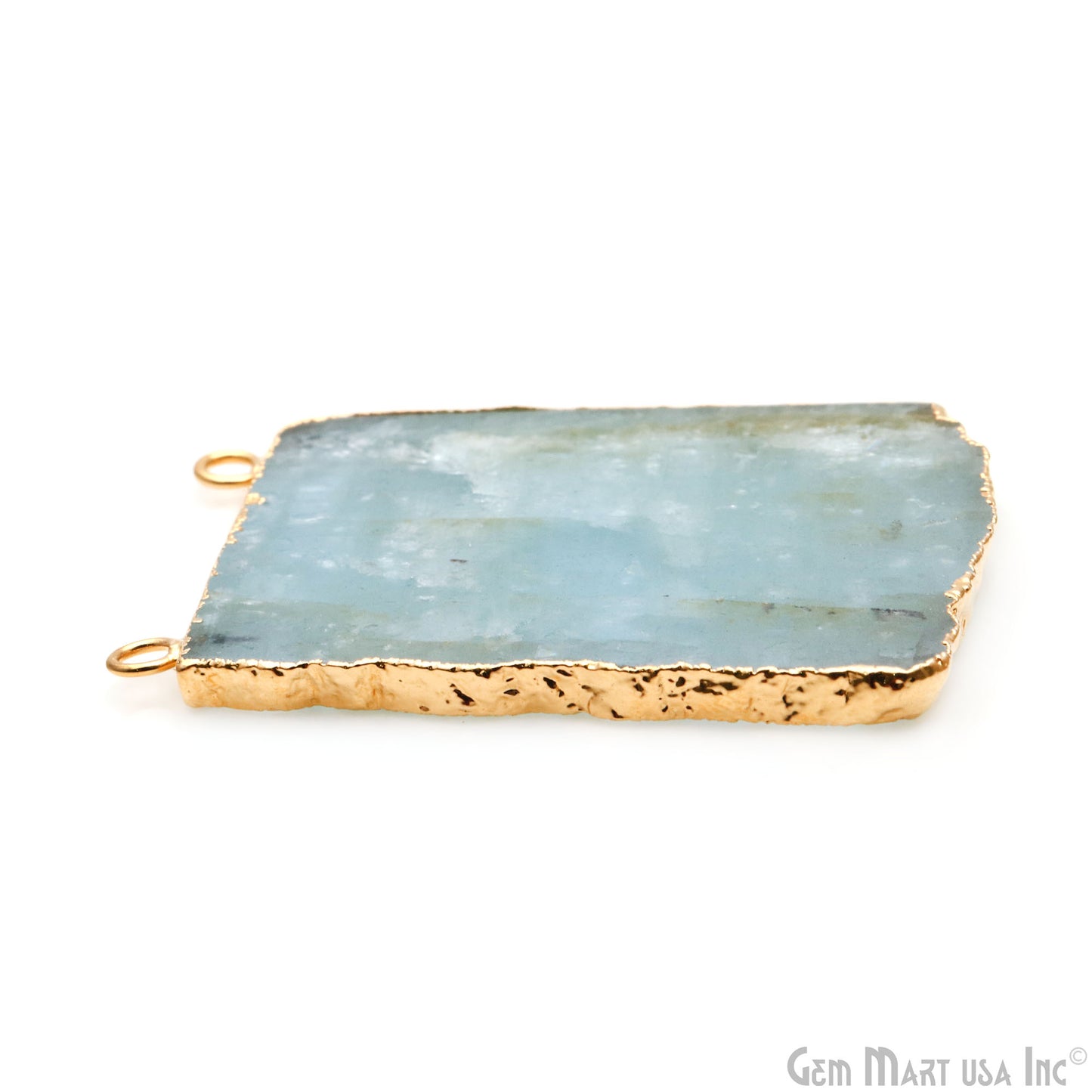 Aquamarine Free Form shape 55x38mm Gold Electroplated Gemstone Cat Bail Connector