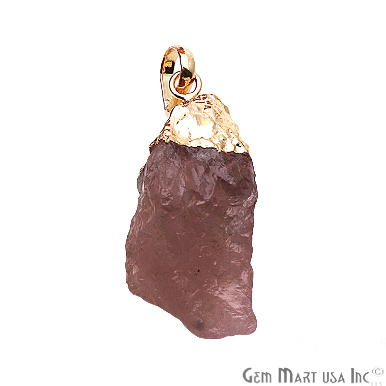 DIY Rough Rose Quartz Gemstone 37x17mm Gold Edge Necklace Pendant - GemMartUSA