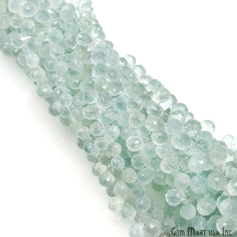 Aquamarine Teardrop Beads, 9 Inch Gemstone Strands, Drilled Strung Briolette Beads, Teardrop Shape, 6x4mm