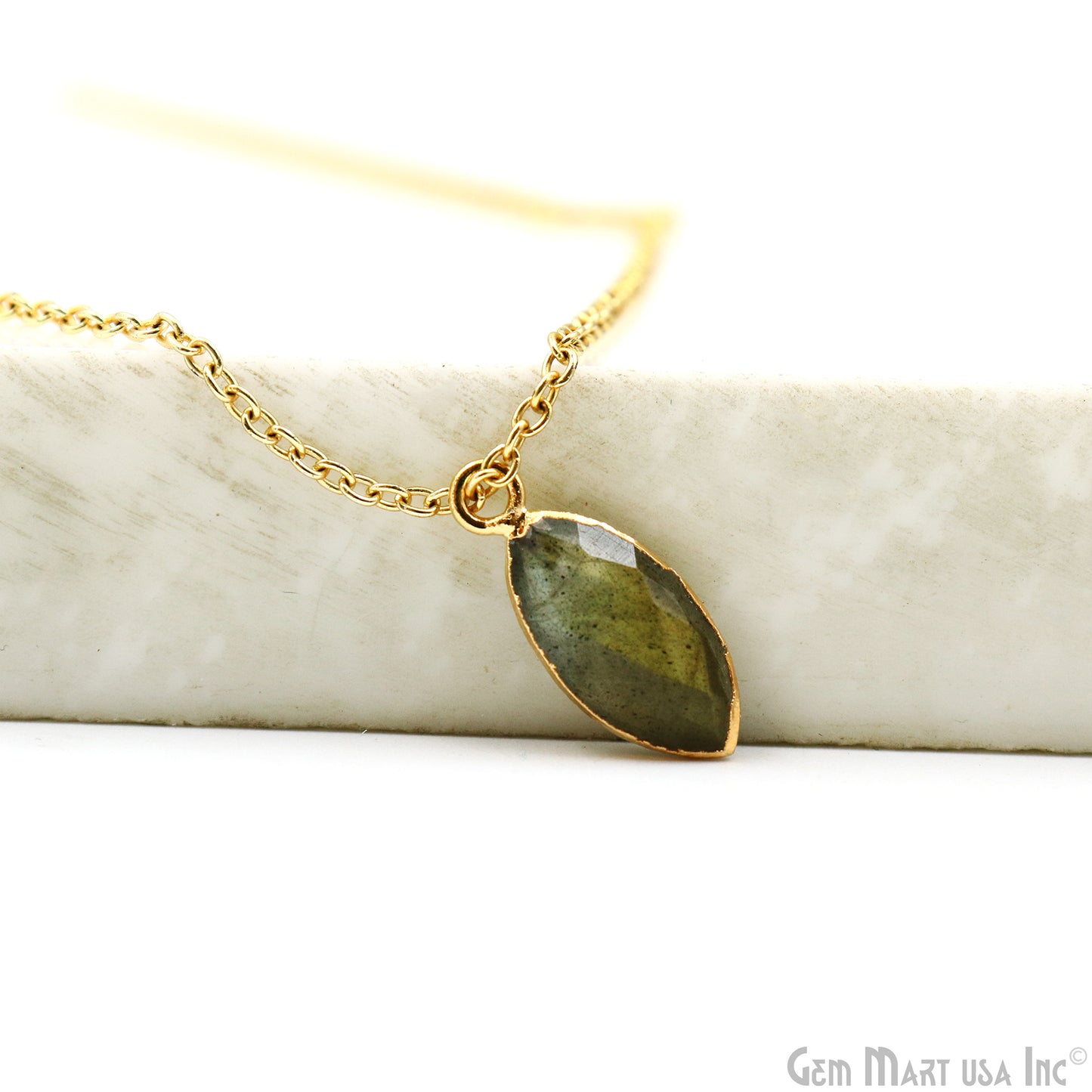 Labradorite 8x16mm Marquise Shape Gold Electroplated Gemstone Connector