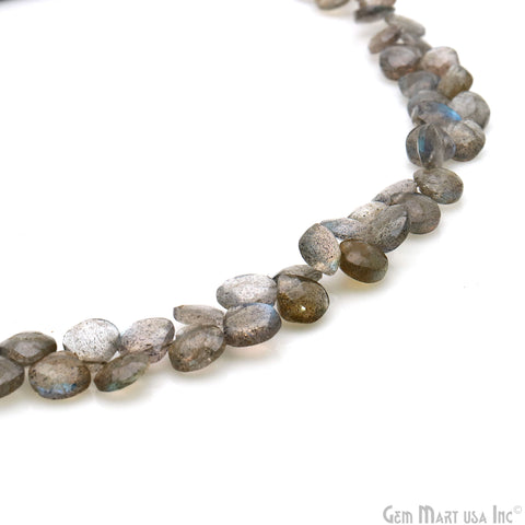 Labradorite Heart Beads, 8.5 Inch Gemstone Strands, Drilled Strung Briolette Beads, Heart Shape, 4-5mm