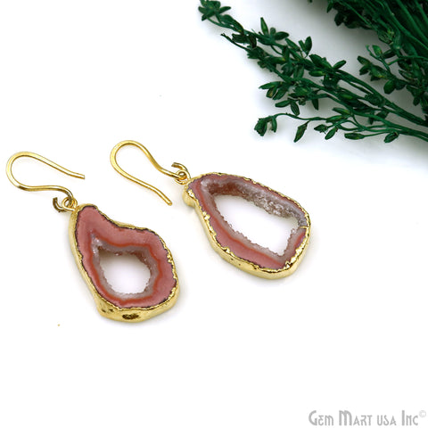 Agate Slice 31x17mm Organic  Gold Electroplated Gemstone Earring Connector 1 Pair