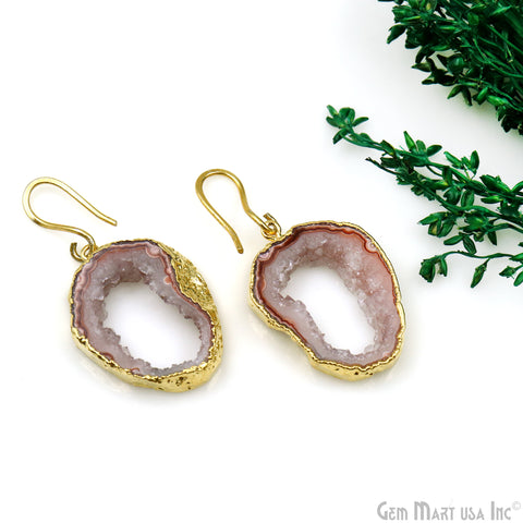 Agate Slice 31x21mm Organic  Gold Electroplated Gemstone Earring Connector 1 Pair