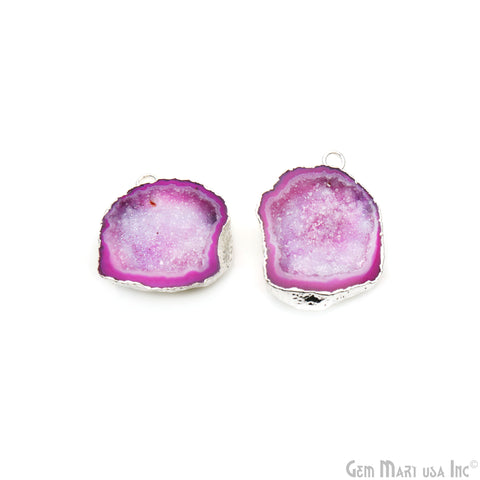 Geode Druzy 26x37mm Organic Silver Electroplated Single Bail Gemstone Earring Connector 1 Pair