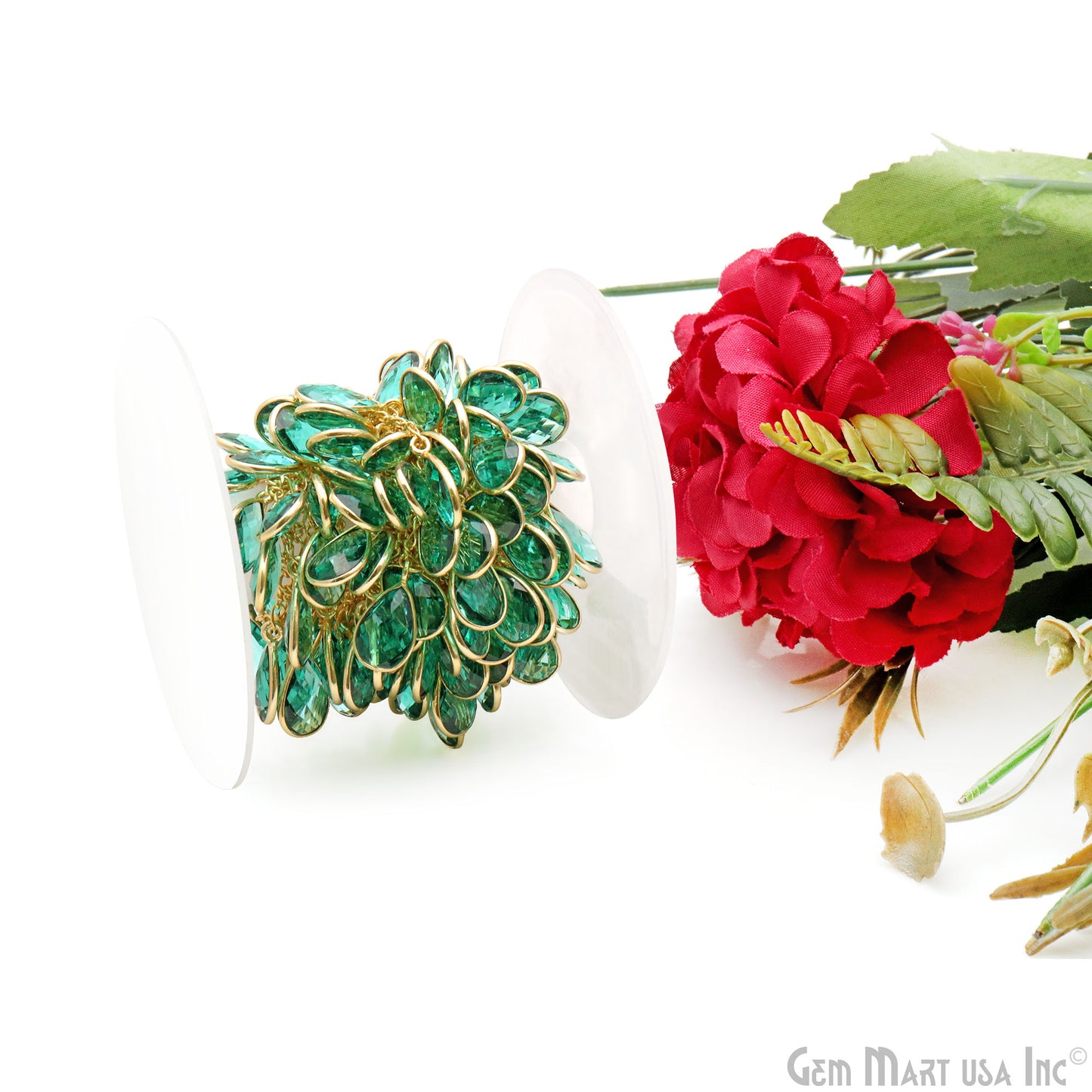 Paraiba Tourmaline Quartz Pears Gold Bezel Connector Dangle Rosary Chain