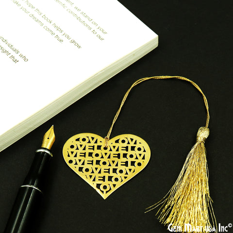 Metal Heart Love Bookmark With Tassel. Gold Bookmark, Reader Gift, Handmade Bookmark, Page Marker, Aesthetic Gift. 51x40mm